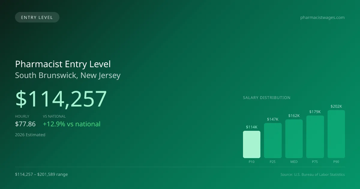 Pharmacist Entry Level Salary in South Brunswick, NJ — 2026 est., based on 2025 BLS
